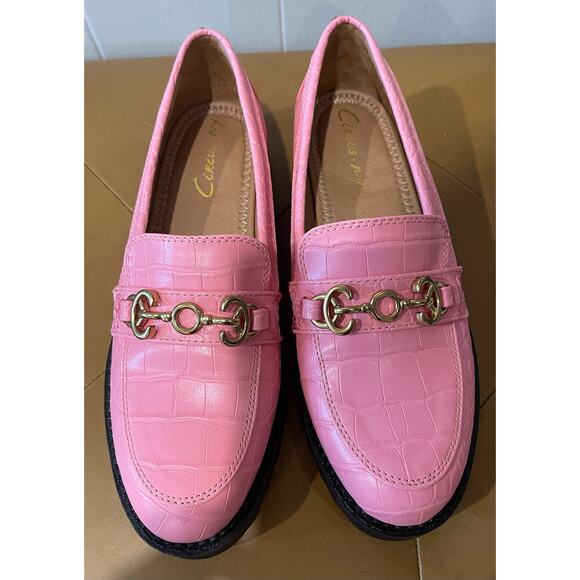 Pink Circus NY by Sam Edelman Faux Croc Loafers Gold Embellishments Size 6.5 - Picture 2 of 7